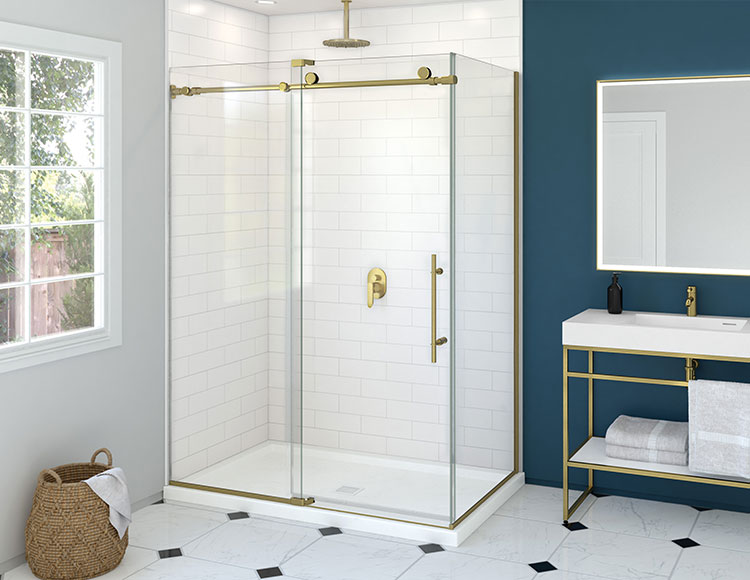 Select Kinetik K2, porte de douche coulissante avec panneau fixe et panneau de retour