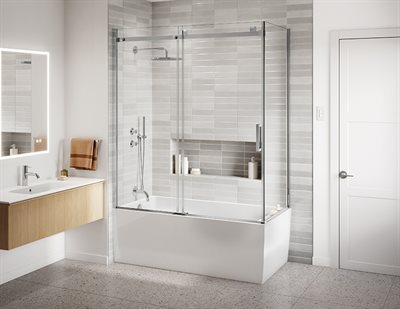 Skyline 2 sided tub enclosure, 5/16 (8 mm) clear glass, 66 H