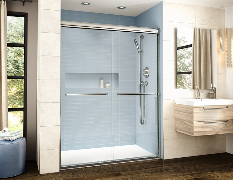 K2 2 Sided sliding shower door with Bella seated base