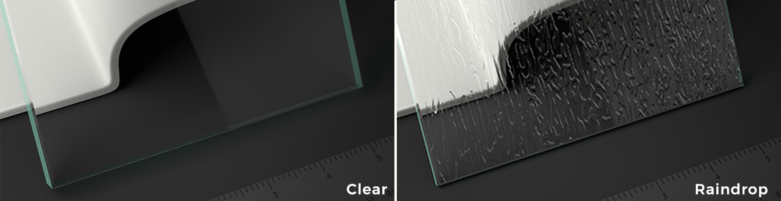 clear, paris point, raindrop & prism glass types
