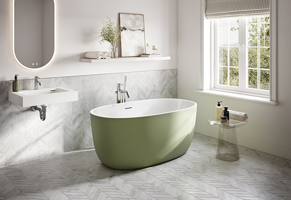 Solfege Petite freestanding bathtub with Matte Rosemary Green exterior