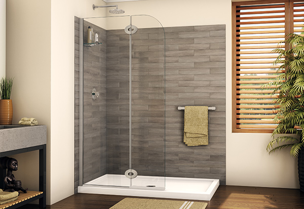 Monaco round top walk-in shield with fixed panel and oval hinges Fleurco high quality shower glass