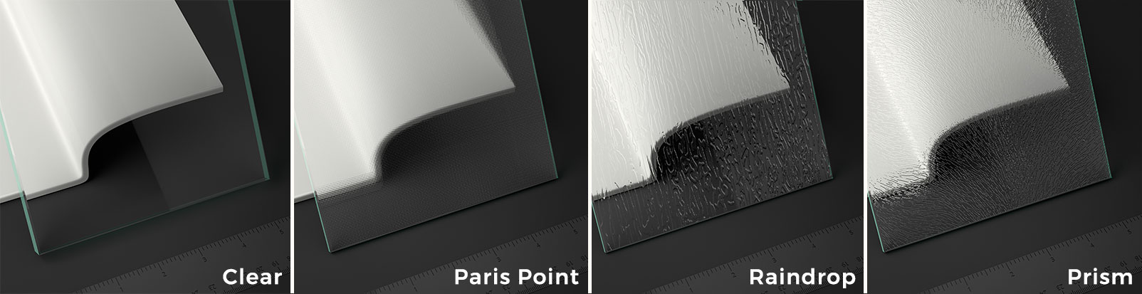 clear, paris point, raindrop & prism glass types