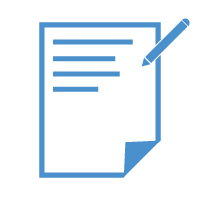 blue icon of pen and paper