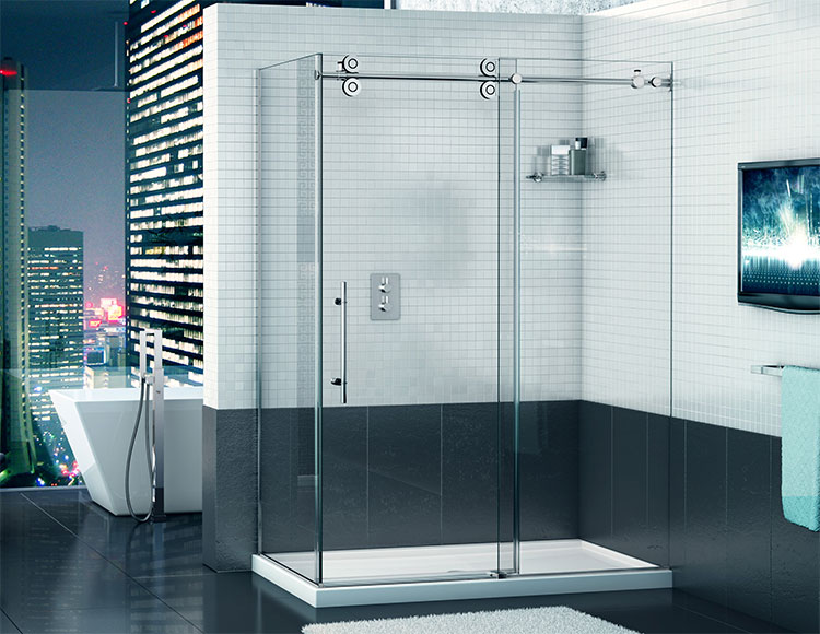 Select Kinetik KT, porte de douche coulissante avec panneau fixe et panneau de retour
